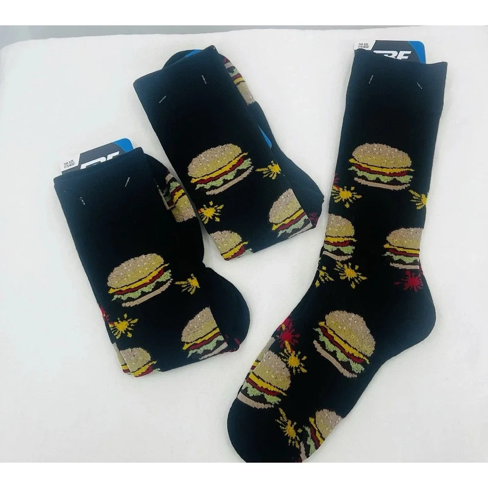 FBF Foodcore Cheeseburger Crew Socks Unisex OSFM 3 Pair Pack Novelty Kitsch Camp